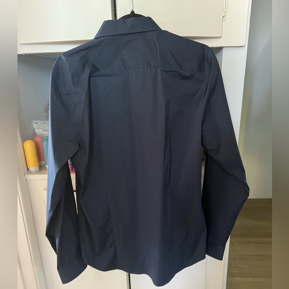 Theory sylvain precise 2 navy blue tailored stretch cotton button up shirt - Picture 2 of 3